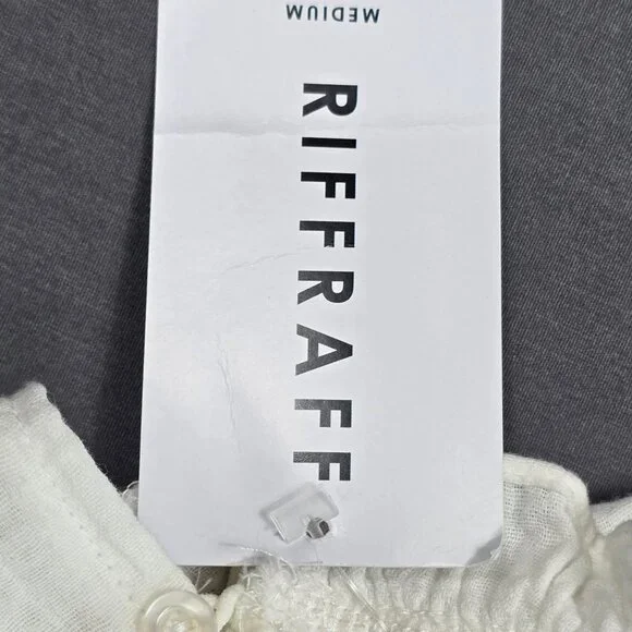 NEW White Ruffle Neck Cotton Blend Dress Medium Beachy Boho - Picture 2 of 4